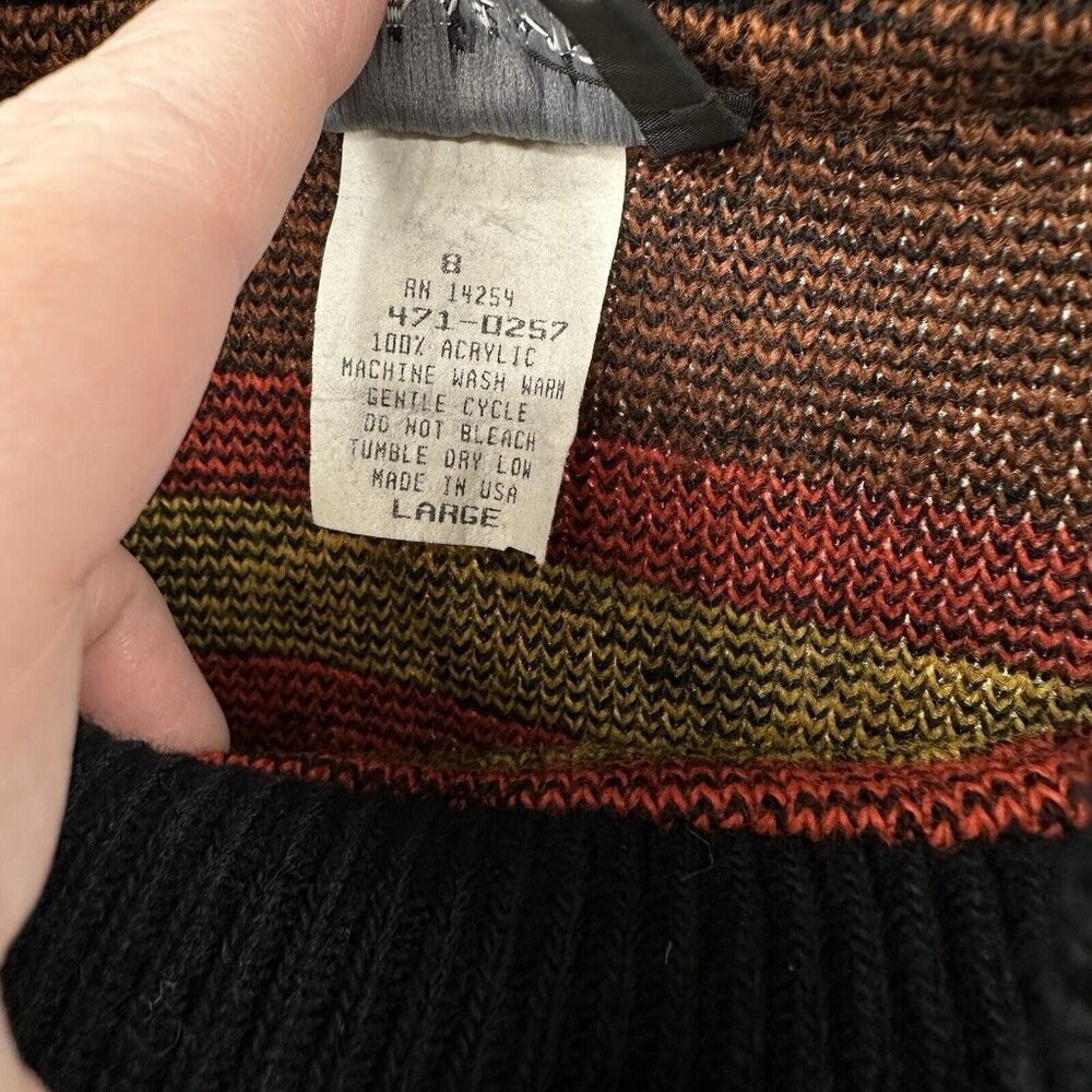 vintage 80s ACRYLIC MOCK NECK SWEATER pullover aztec tribal knit colorful L - Picture 6 of 7